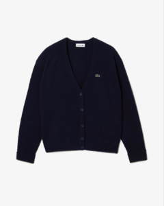 Navy blue cardigan sweater for men front view with button closure and V neck 💡 Short Version (Best SEO Use)