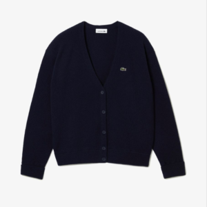 Navy blue cardigan sweater for men front view with button closure and V neck 💡 Short Version (Best SEO Use)